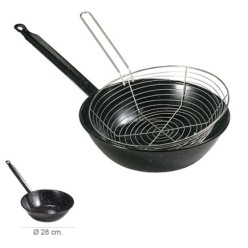 Sarten Esmaltada Con Mango Ø 28 cm, Con Cestillo Freir