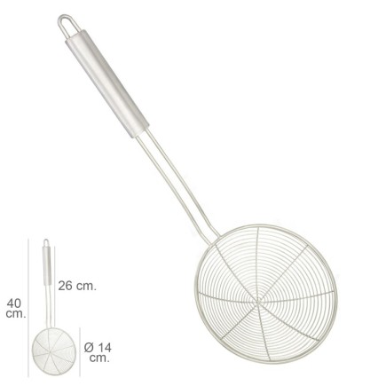Espumadera Alambre Acero inoxidable Ø 14 cm, Mango Redondo 26 cm,