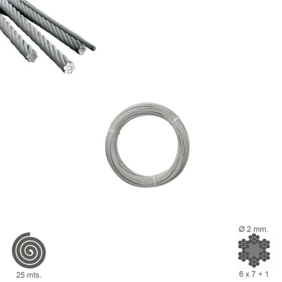 Cable Galvanizado   2 mm, (Rollo 25 Metros) No Elevacion al por Mayor | Almacén de Ferretería