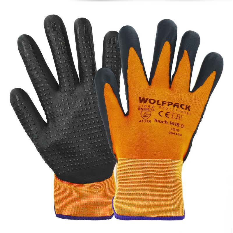 Guantes Nylon Con Palma En Foam y Puntos Nitrilo Touch 9" (Par)